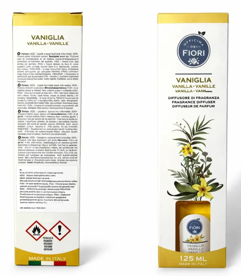 Dyfuzor zapachowy z patyczkami 125ml Officina dei Fiori o zapachu Vanilia (1) Dyfuzor zapachowy z patyczkami 125ml Officina dei Fiori o zapachu Vanilia (1)