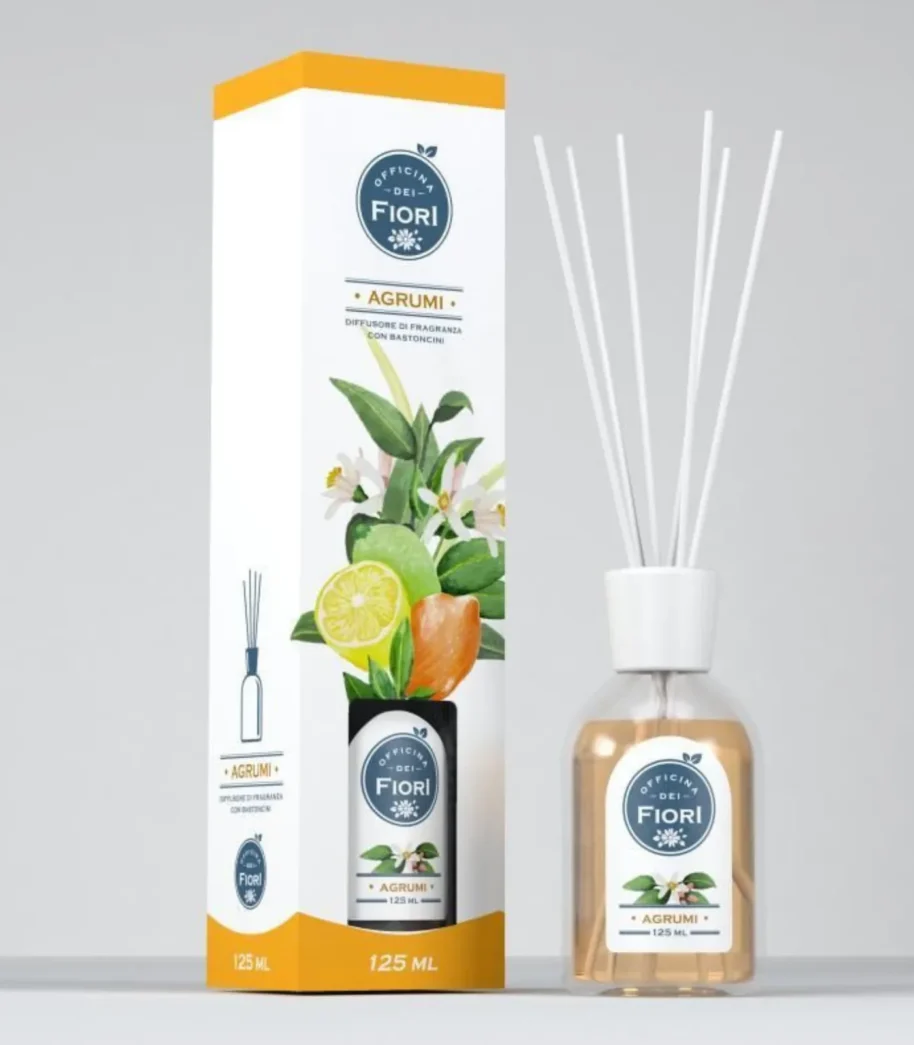 Dyfuzor zapachowy z patyczkami 125ml Officina dei Fiori o zapachu cytrusów (1) Dyfuzor zapachowy z patyczkami 125ml Officina dei Fiori o zapachu cytrusów (1)