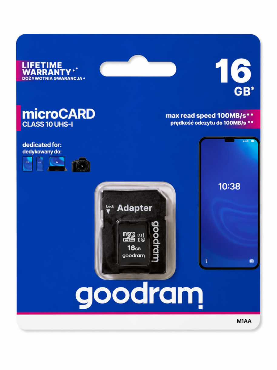 714E9E5A-37DD-4DF6-837E-326AC5958DEC Karta pamięci microSD 16GB Goodram Class 10 UHS-I z adapterem