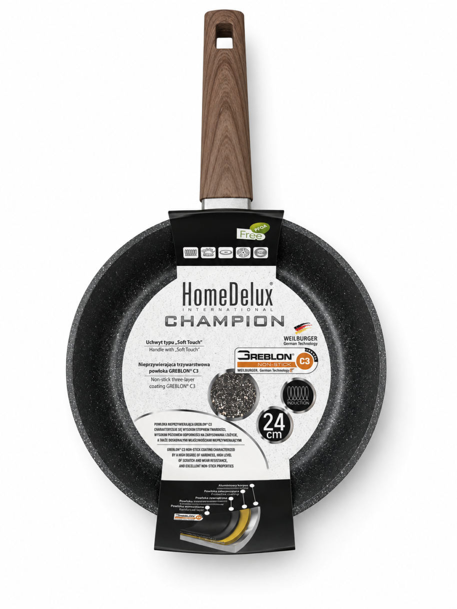 Patelnia 24 cm na indukcję HomeDelux Champion Greblon C3