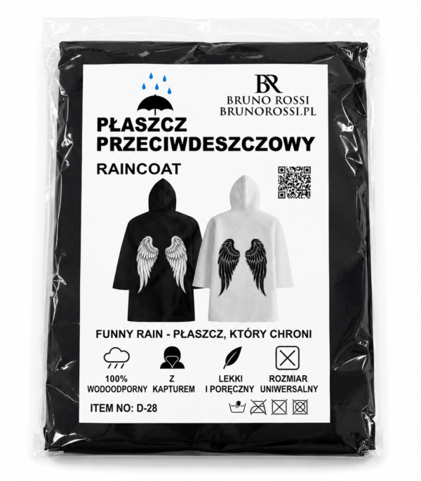 Czarny płaszcz przeciwdeszczowy Funny Rain z kapturem