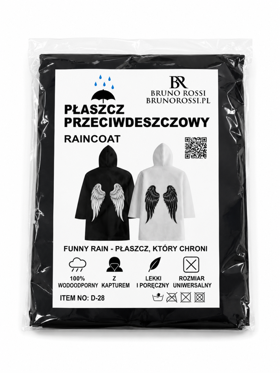 8A1D3E47-DC95-41DF-A1ED-AC706036D53D Czarny płaszcz przeciwdeszczowy Funny Rain z kapturem