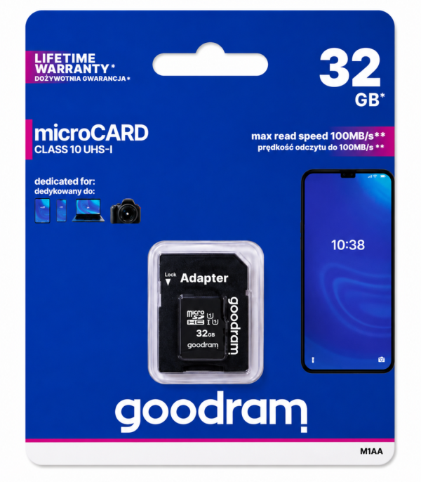 90DB4832-D34D-43CE-B8C2-C7E54FC67D48 Karta pamięci microSD 32GB Goodram Class 10 UHS-I z adapterem