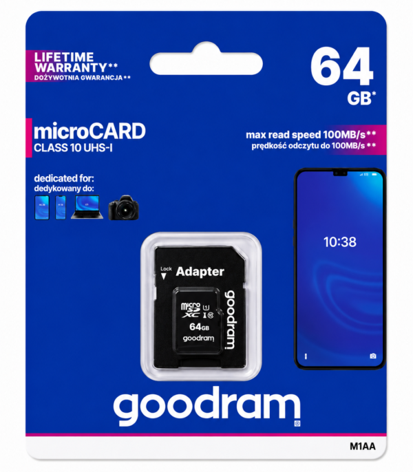 Karta pamięci microSD 64GB Goodram Class 10 UHS-I z adapterem SD