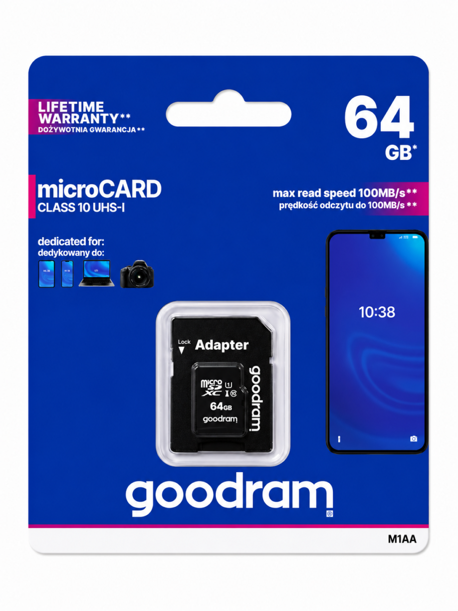 Karta pamięci microSD 64GB Goodram Class 10 UHS-I z adapterem SD