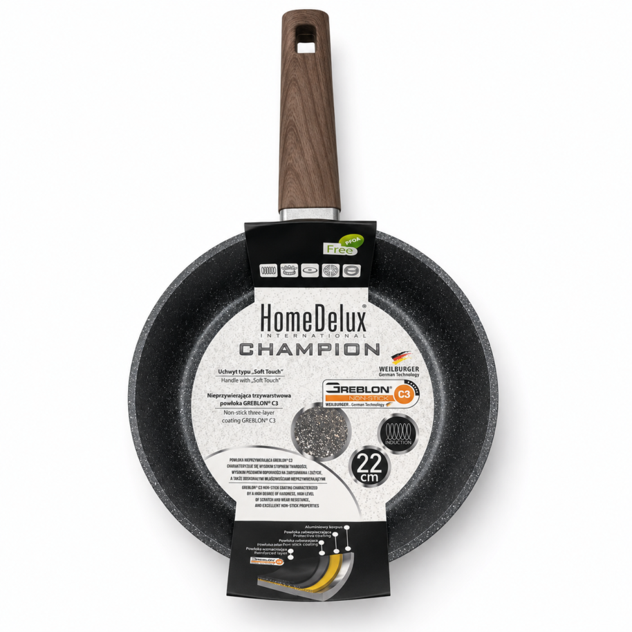 Patelnia 22 cm na indukcję HomeDelux Champion Greblon C3