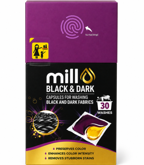 Kapsułki do prania czarnych ubrań Mill Black & Dark 30 prań