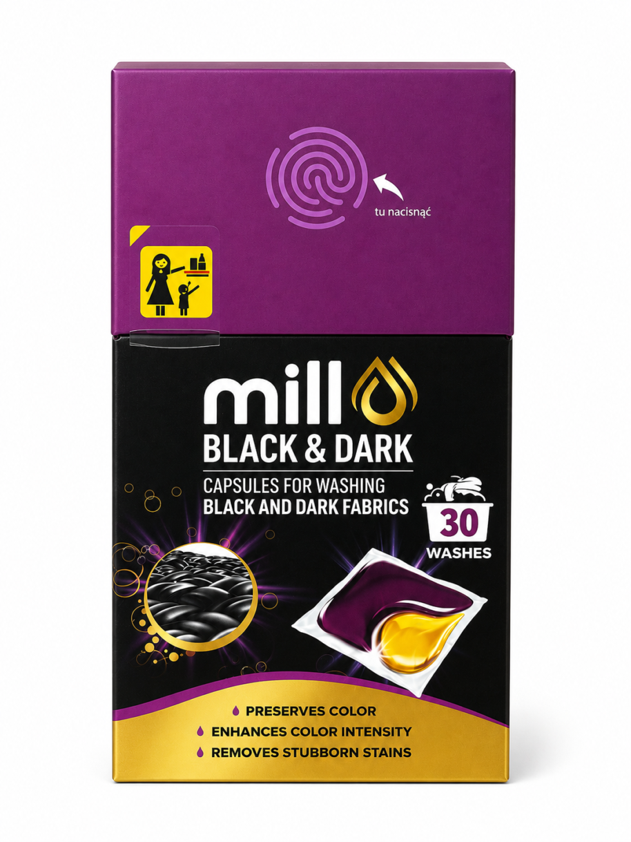 Kapsułki do prania czarnych ubrań Mill Black & Dark 30 prań