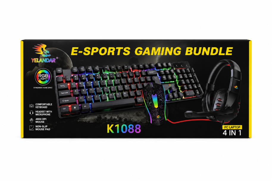 Zestaw gamingowy Zestaw gamingowy 4w1 Yelandar K1088 RGB z klawiaturą, myszą, słuchawkami i podkładką