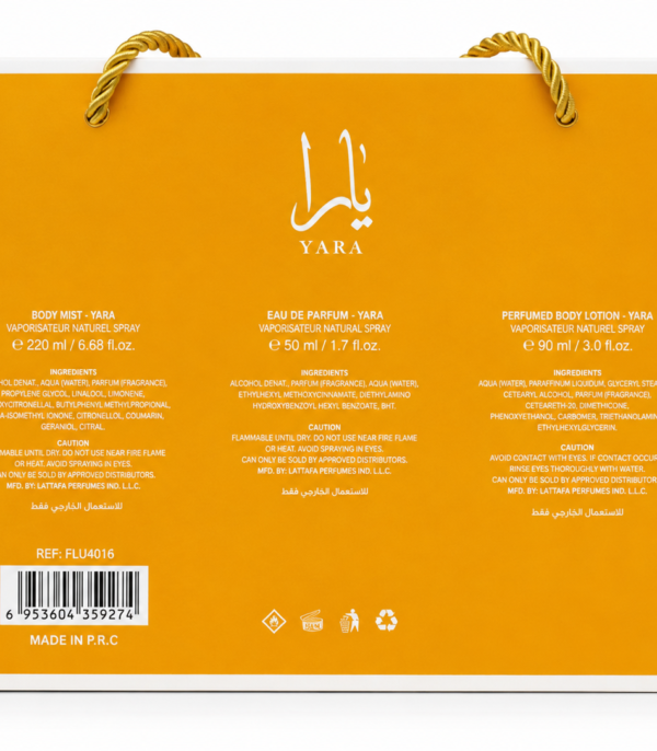 Yara Orange, zestaw perfum Yara Orange, perfumy Yara, zestaw prezentowy, perfumy damskie, woda perfumowana 50 ml, mgiełka do ciała, balsam do ciała, perfumy orientalne, perfumy waniliowe, prezent dla kobiety, kosmetyki Yara