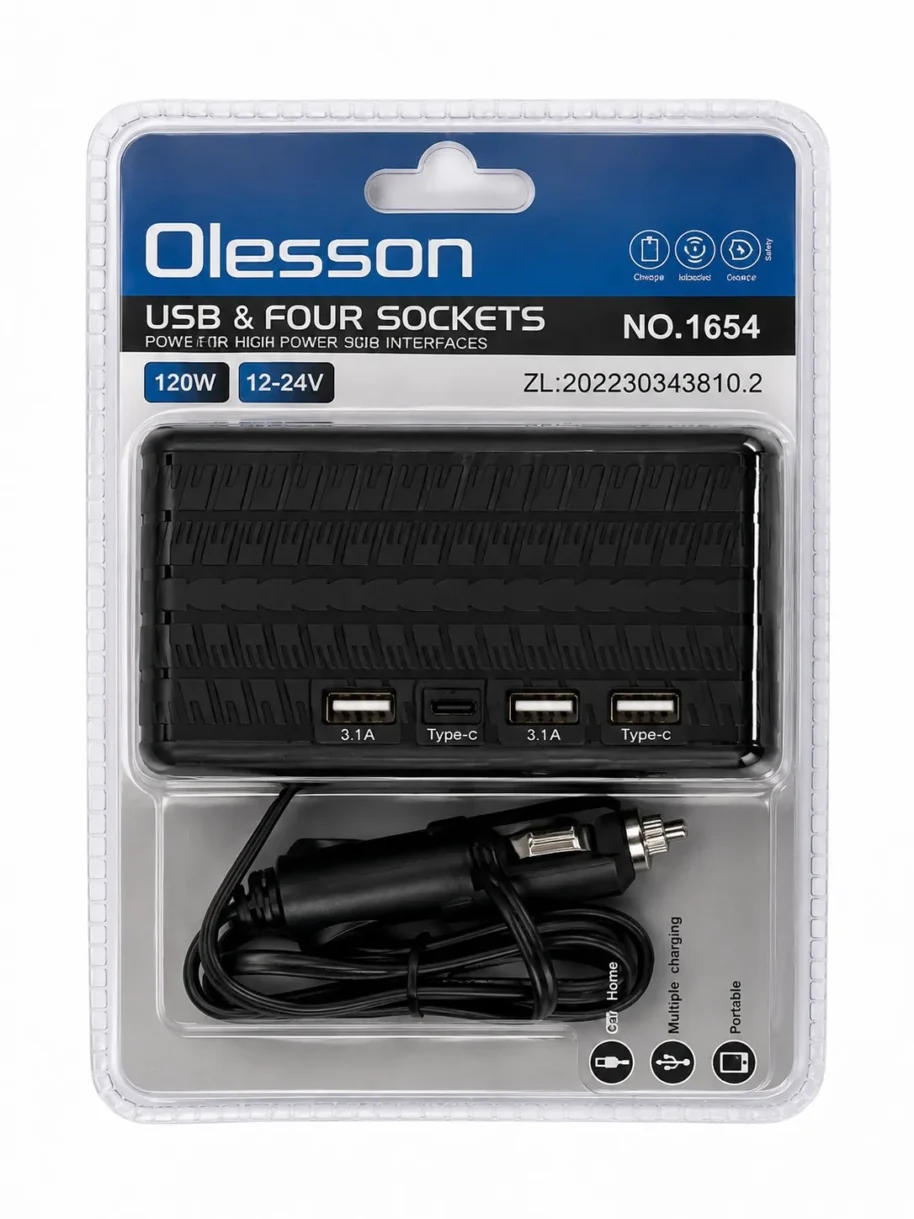 Rozgałęźnik Rozgałęźnik Samochodowy 4x Gniazdo Zapalniczki USB-C 120W Olesson